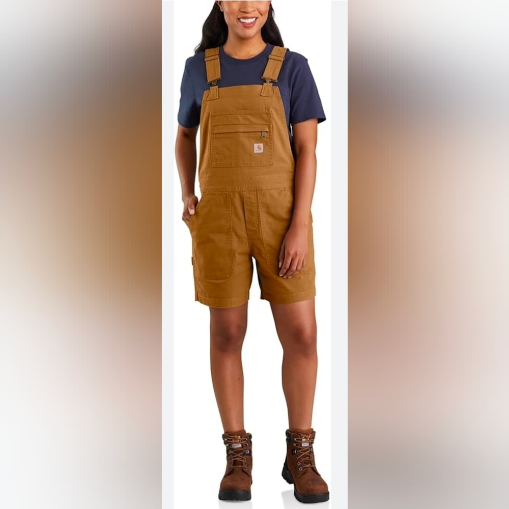 CNWT Carhartt Women's Relaxed Fit Canvas Shortall Utility brown overalls short L